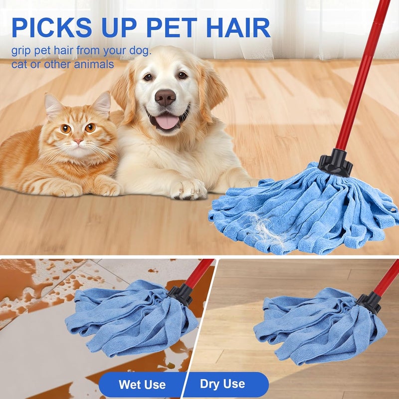BeiLan Microfiber Mop Cloth Heads Replacements: One Mop Handle with Three Blue Microfiber Cloth Heads Compatible with All Standard US Threading Pole Handle - Image 3